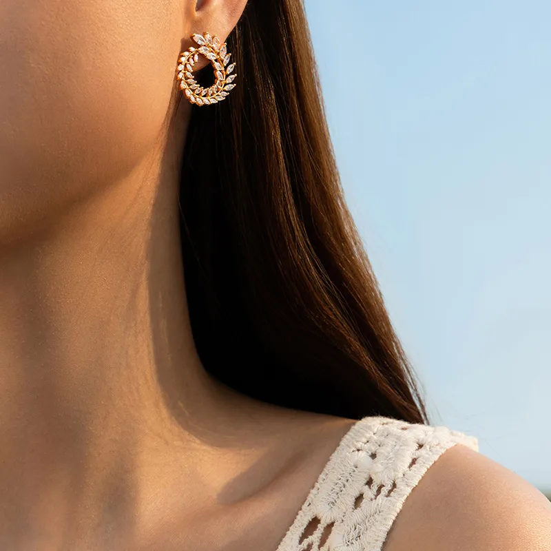 Crystal Leaf Stud Earrings